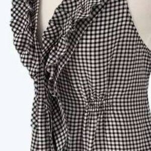 BCBGMAXAZRIA Silk Ruffle Gingham Halter Top. Black &  White,  S,  NEW WITH TAGS